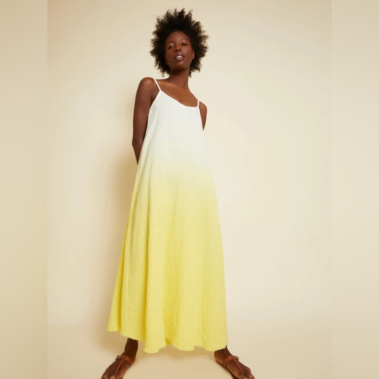 Nation Ltd Lila Dress White Yellow Ombre Trapeze Summer Maxi Dress Size Xs
